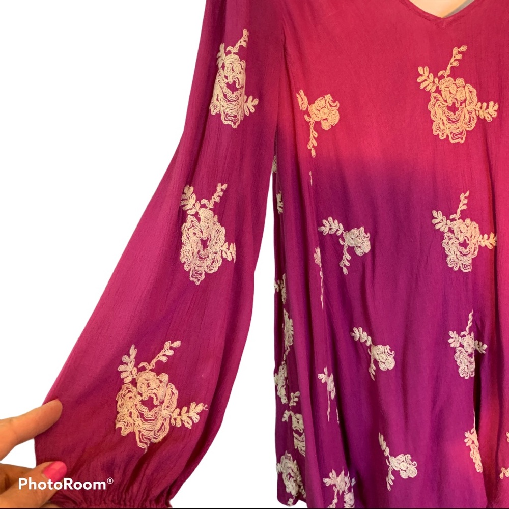 Free People Purple Embroidered Swing Dress or Tunic Top - Picture 5 of 9